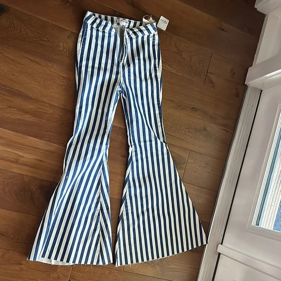 We the free Striped Flare Pants in Blue and White - Picture 1 of 8